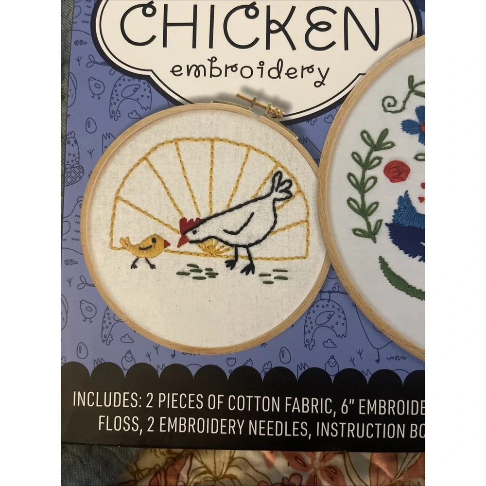 Stitchin' Chicken Embroidery Kit Folk‎ Art Craft Hobby Gift DIY Decor Hen Birds